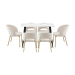 120cm Rectangle Dining Table with 6 Grey & Gold Fabric Chairs for Dining Room