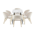 120cm Rectangle Dining Table with 6 Grey & Gold Fabric Chairs for Dining Room
