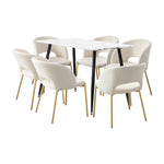 120cm Rectangle Dining Table with 6 Grey & Gold Fabric Chairs for Dining Room