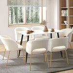 120cm Rectangle Dining Table with 6 Grey & Gold Fabric Chairs for Dining Room
