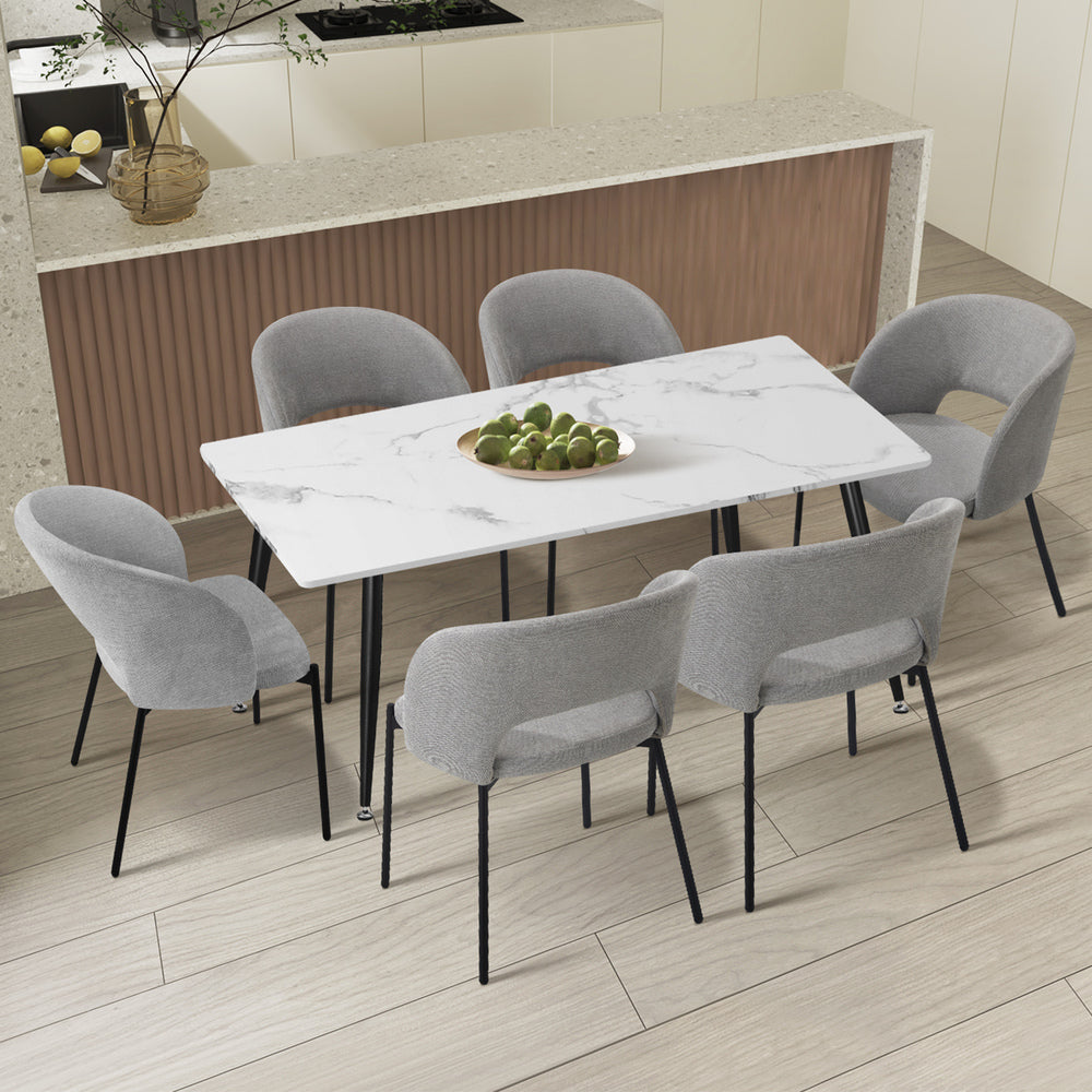 120cm Rectangle Dining Table with 6 Grey & Gold Fabric Chairs for Dining Room