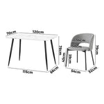 120cm Rectangle Dining Table with 6 Grey & Gold Fabric Chairs for Dining Room