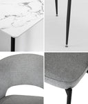 120cm Rectangle Dining Table with 6 Grey & Gold Fabric Chairs for Dining Room