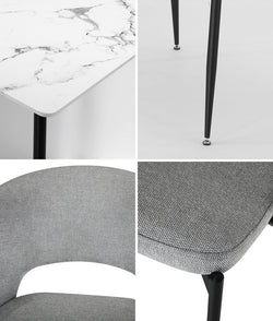 120cm Rectangle Dining Table with 6 Grey & Gold Fabric Chairs for Dining Room