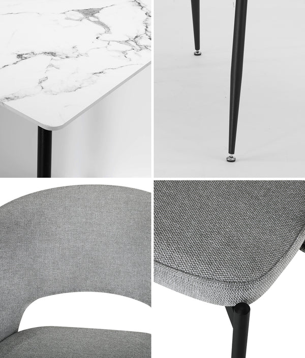  120cm Rectangle Dining Table with 6 Grey & Gold Fabric Chairs for Dining Room