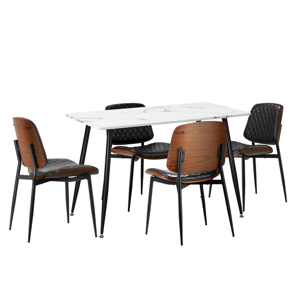  120cm Rectangle Dining Table with 4/6PCS Chairs PU Black/Walnut