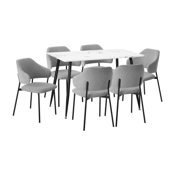  120cm Rectangle Dining Table Set with 6 Sherpa White & Grey Chairs for Dining