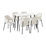 120cm Rectangle Dining Table Set with 6 Sherpa White & Grey Chairs for Dining