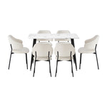 120cm Rectangle Dining Table Set with 6 Sherpa White & Grey Chairs for Dining
