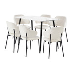 120cm Rectangle Dining Table Set with 6 Sherpa White & Grey Chairs for Dining