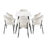 120cm Rectangle Dining Table Set with 6 Sherpa White & Grey Chairs for Dining