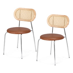 2X Dining Chairs Pu Leather Rattan Kitchen Lounge Cafe Accent Chair