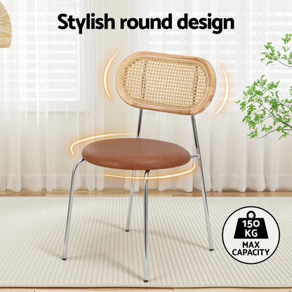 2X Dining Chairs Pu Leather Rattan Kitchen Lounge Cafe Accent Chair