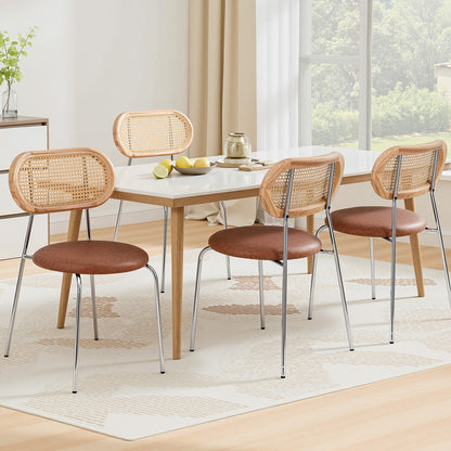 4X Dining Chairs Pu Leather Rattan Kitchen Lounge Cafe Accent Chair