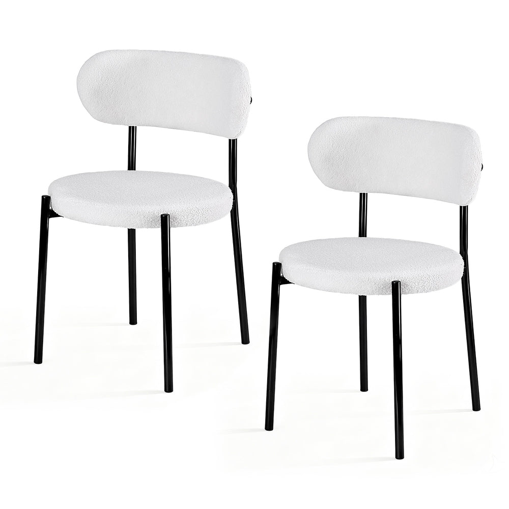 Dining Chairs Set Of 2 Sherpa Boucle White Fabric Upholstery King