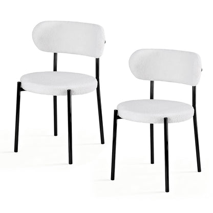Dining Chairs Set Of 2 Sherpa Boucle White Fabric Upholstery King