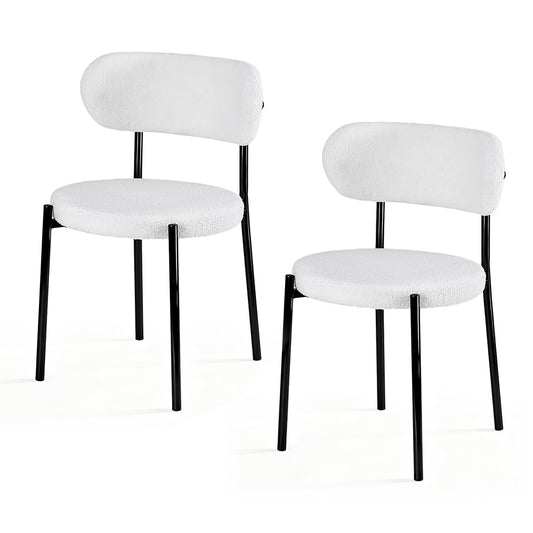 Dining Chairs Set Of 2 Sherpa Boucle White Fabric Upholstery King