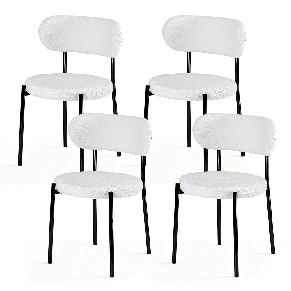Dining Chairs Set Of 4 Sherpa Boucle White Fabric Upholstery King