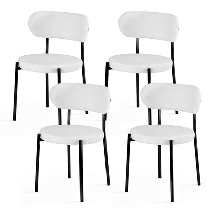 Dining Chairs Set Of 4 Sherpa Boucle White Fabric Upholstery King