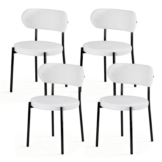 Dining Chairs Set Of 4 Sherpa Boucle White Fabric Upholstery King
