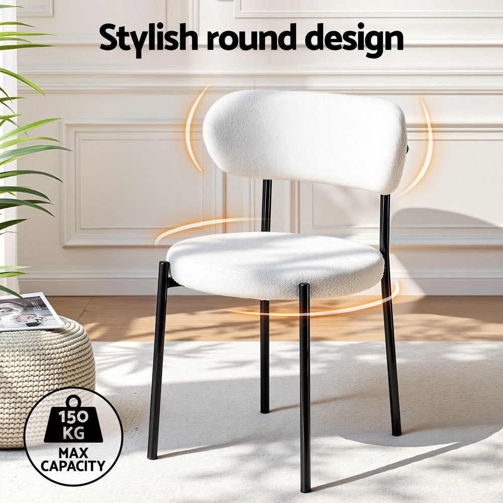 Dining Chairs Set Of 4 Sherpa Boucle White Fabric Upholstery King