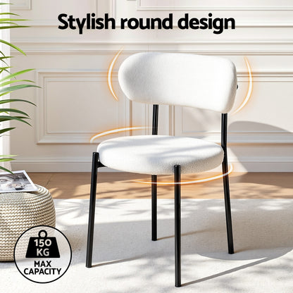 Dining Chairs Set Of 4 Sherpa Boucle White Fabric Upholstery King