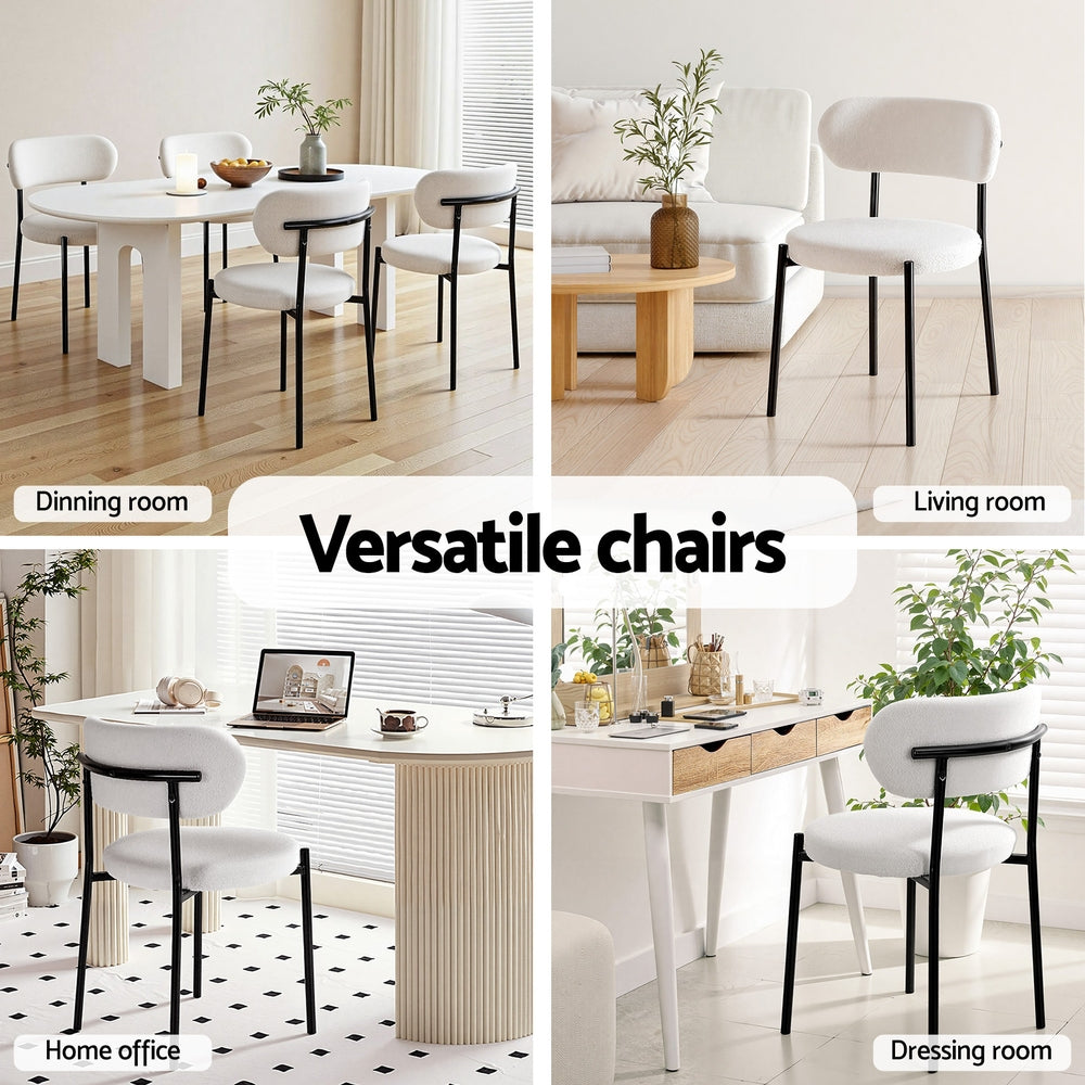 Dining Chairs Set Of 4 Sherpa Boucle White Fabric Upholstery King
