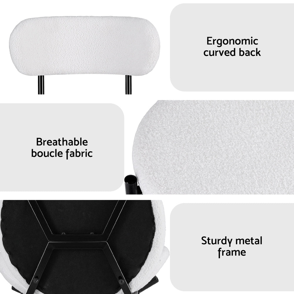 Dining Chairs Set Of 4 Sherpa Boucle White Fabric Upholstery King