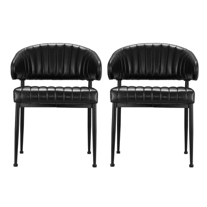 Dining Chairs Set Of 2 Leather Hollow Armchair Black
