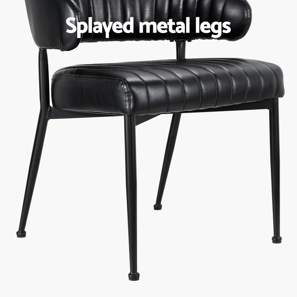Dining Chairs Set Of 2 Leather Hollow Armchair Black