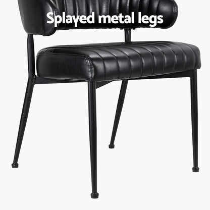 Dining Chairs Set Of 2 Leather Hollow Armchair Black