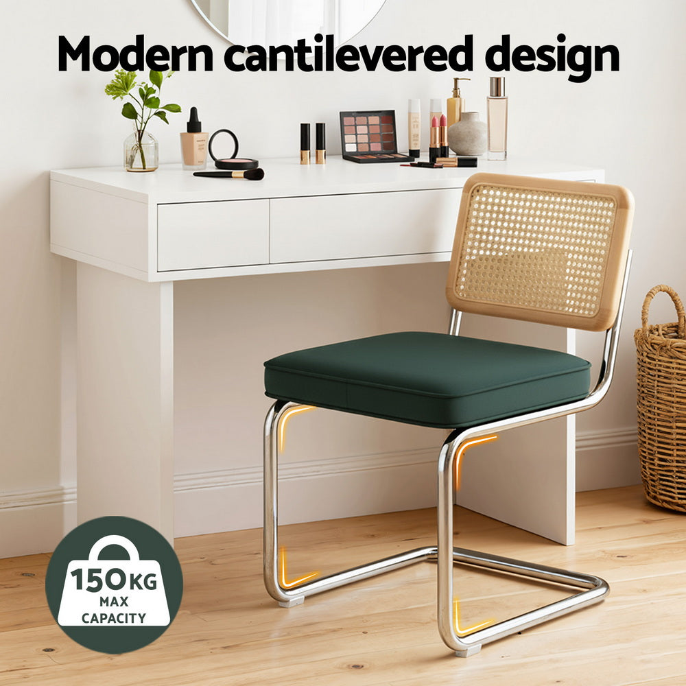 Dining Chairs Set Of 2 Velvet Rattan Cantilever Green Velvet
