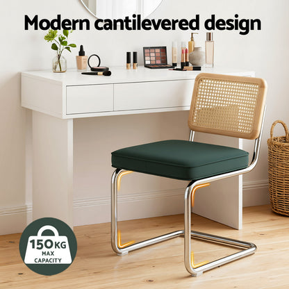 Dining Chairs Set Of 2 Velvet Rattan Cantilever Green Velvet