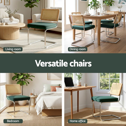 Dining Chairs Set Of 2 Velvet Rattan Cantilever Green Velvet