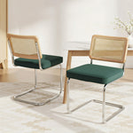 Dining Chairs Set Of 2 Velvet Rattan Cantilever Green Velvet