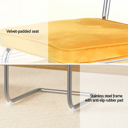 Dining Chairs Set Of 2 Velvet Rattan Cantilever Yellow