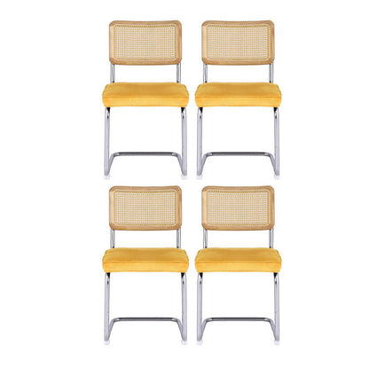 Yellow Velvet Rattan Dining Chairs Set of 4 Cantilever Kitchen Seating