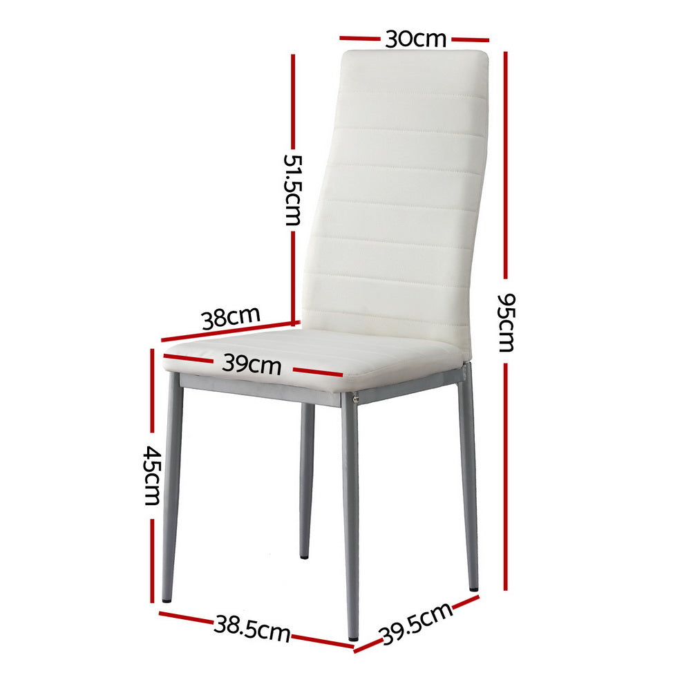  Dining Chairs Set of 4 Leather Channel Tufted White