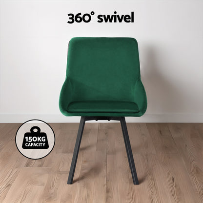 Dining Chairs Set Of 2 Velvet Swivel Base Green