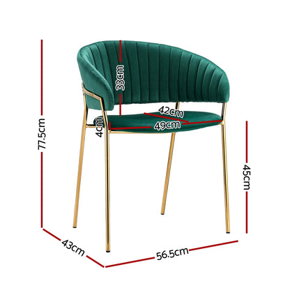 Dining Chairs Set Of 2 Velvet Hollow Armchair Green