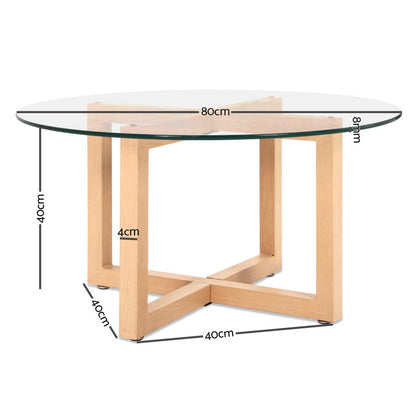 Coffee Table Round 80Cm Tempered Glass