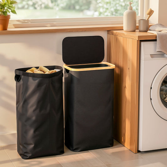 Foldable Laundry Basket Removable Bag 60L Black | Home & Living