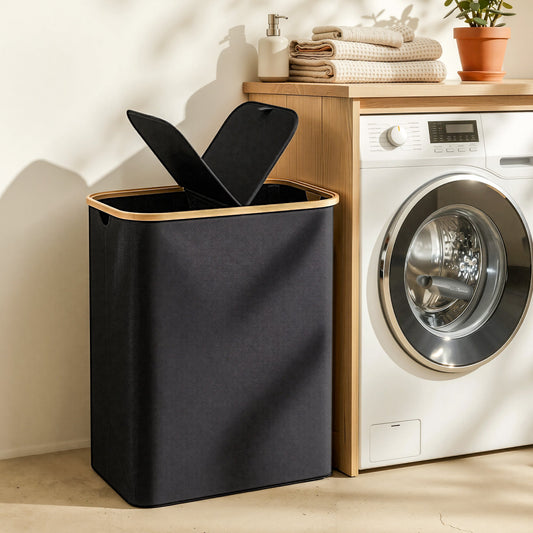 Laundry Basket 2 Section Foldable Hamper 150L | Home & Living