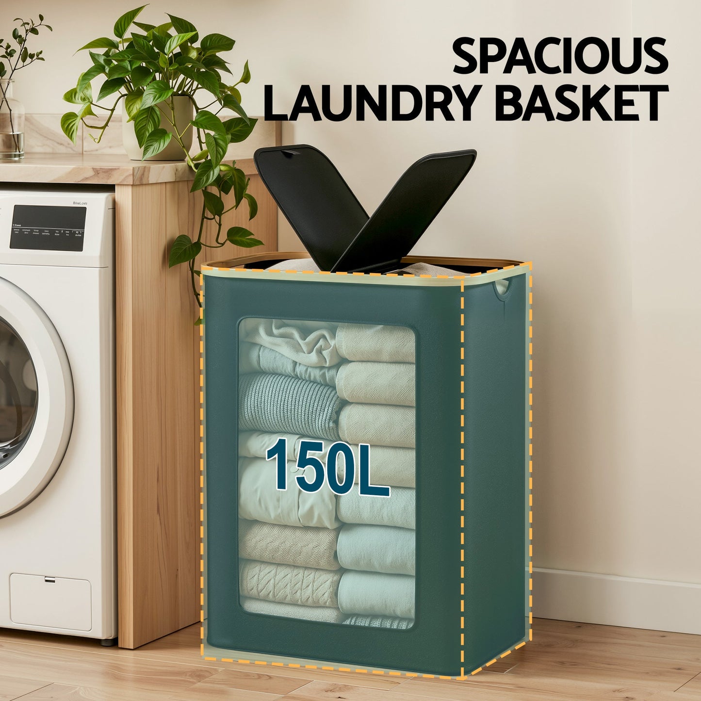 Laundry Basket 2 Section Foldable Hamper 150L | Home & Living