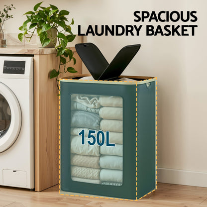 Laundry Basket 2 Section Foldable Hamper 150L | Home & Living