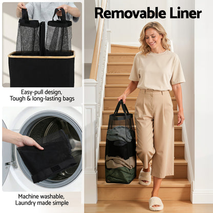 Laundry Basket 2 Section Foldable Hamper 150L | Home & Living