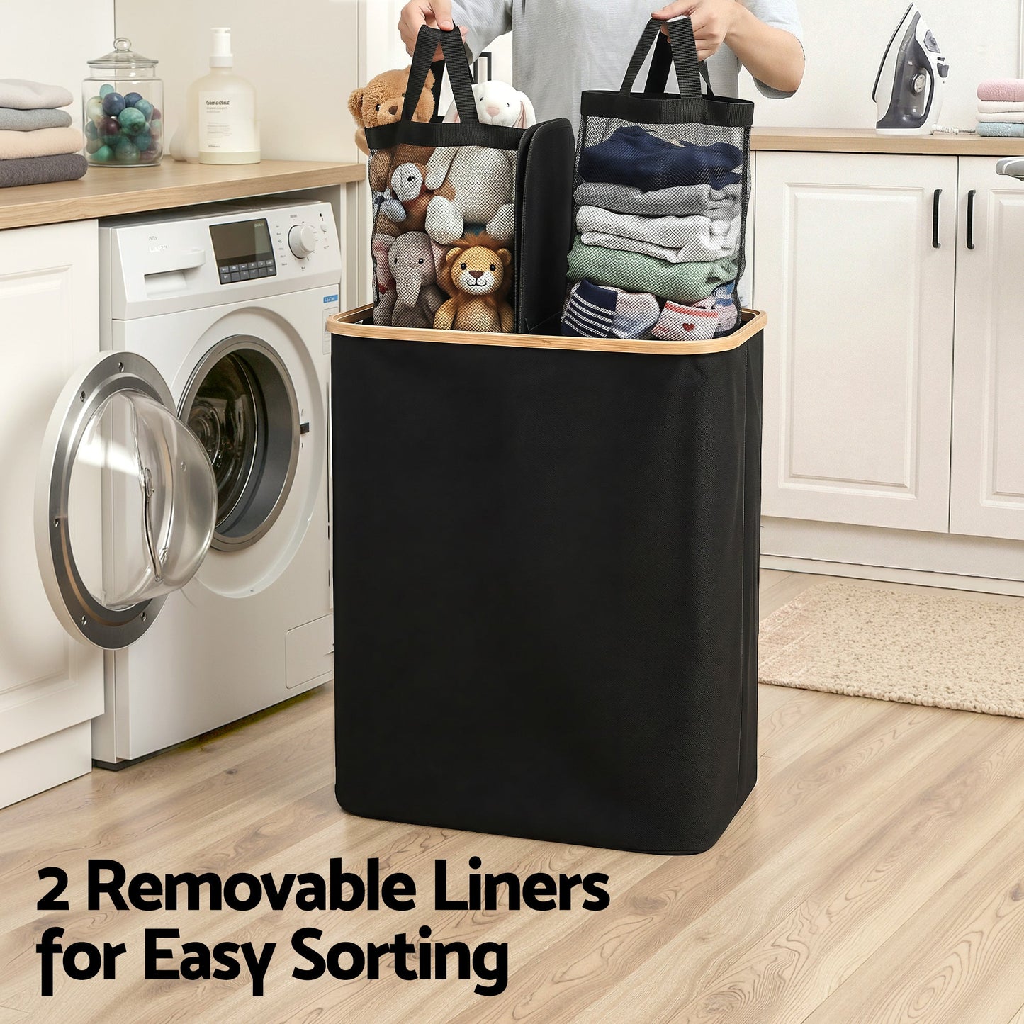 Laundry Basket 2 Section Foldable Hamper 150L | Home & Living
