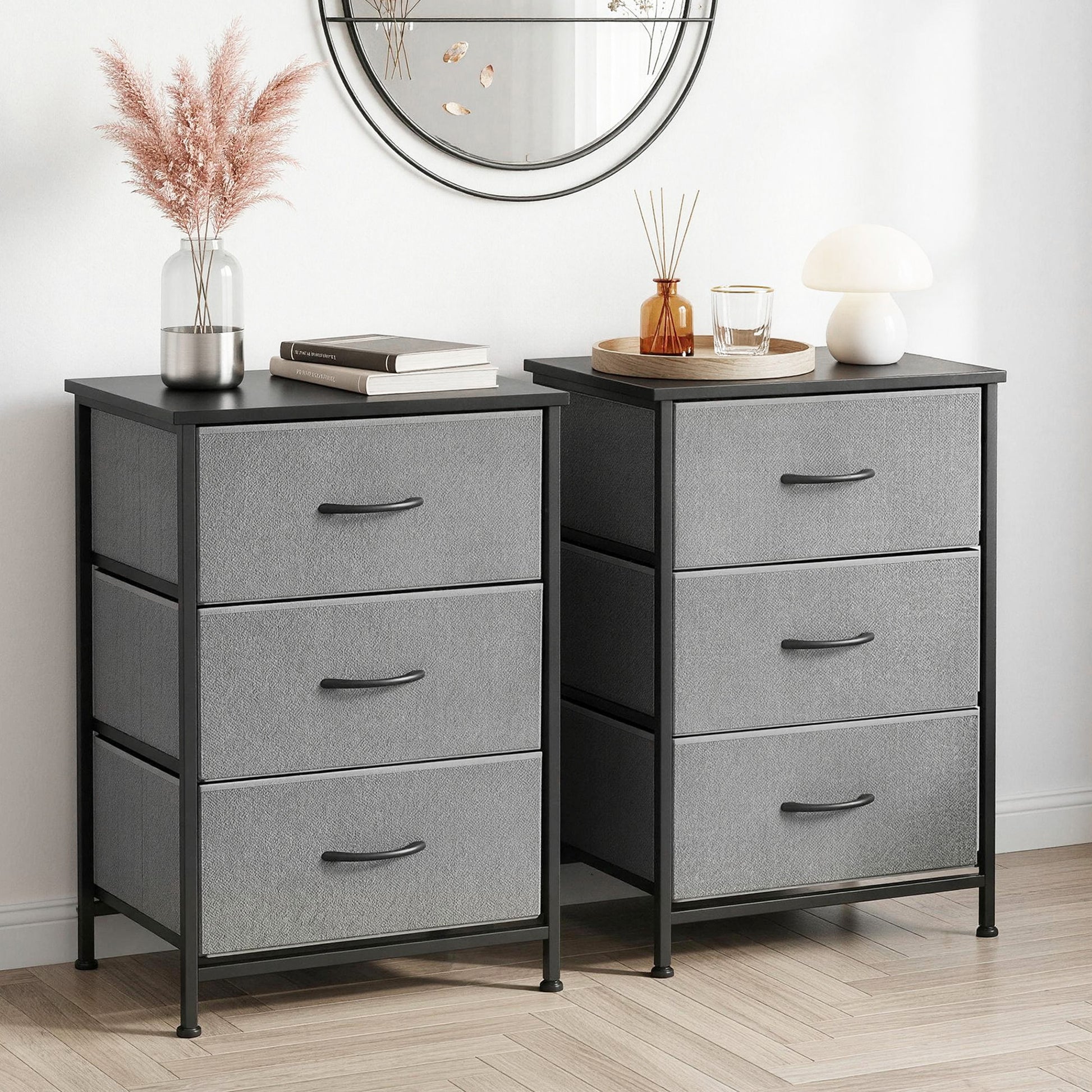 Set of 2 Chest of 3 Drawers Tallboy Grey | HomeAndLiving