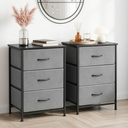 Set of 2 Chest of 3 Drawers Tallboy Grey | HomeAndLiving
