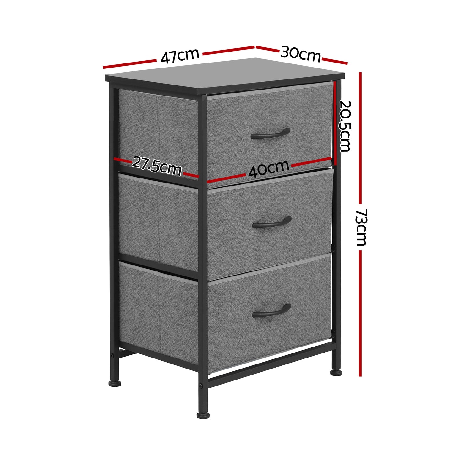 Set of 2 Chest of 3 Drawers Tallboy Grey | HomeAndLiving